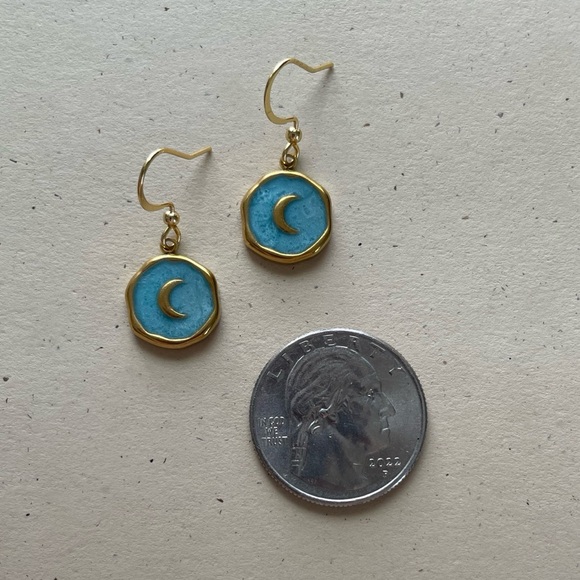 Gold Blue Moon Charm Earrings - Picture 4 of 4